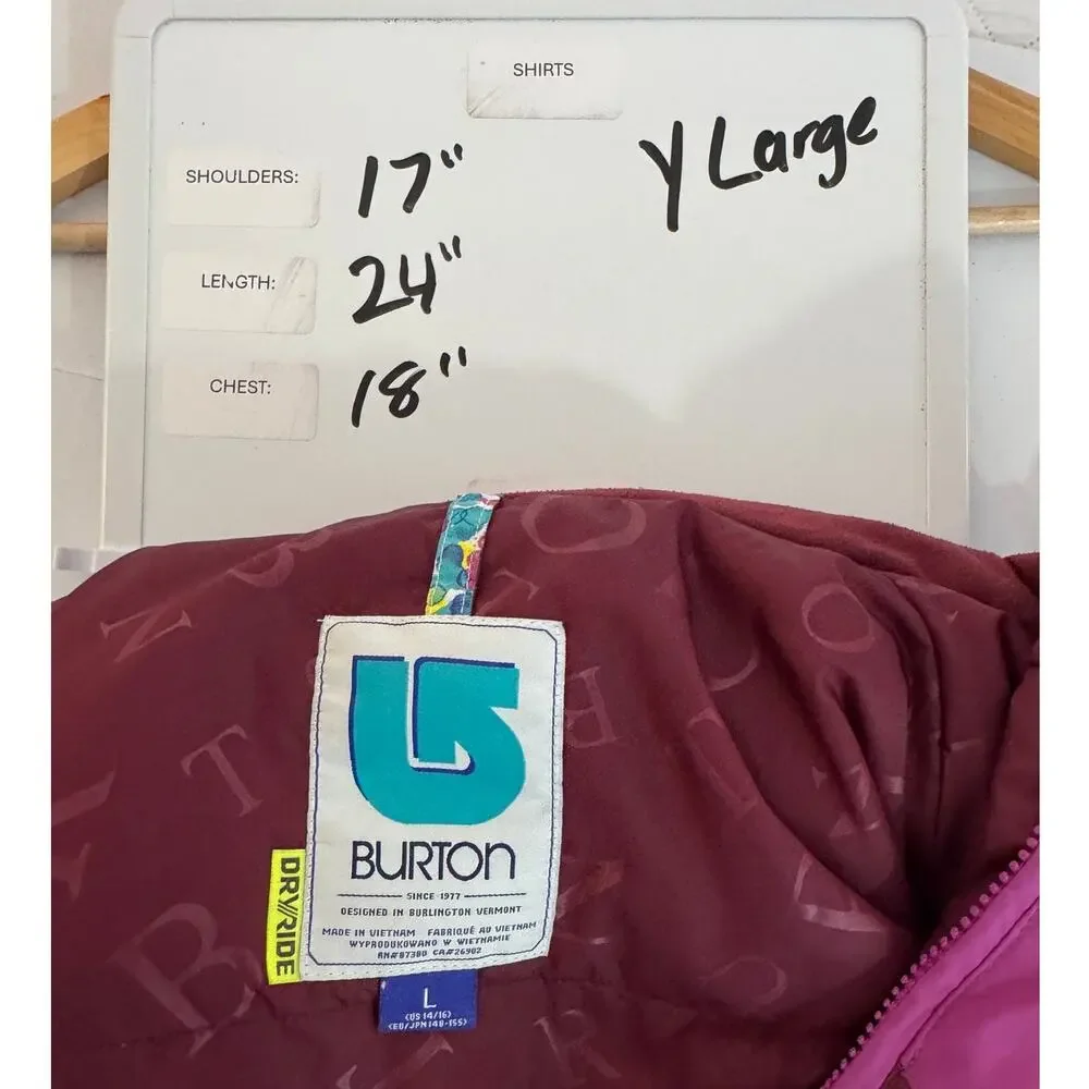Burton Girls Dryride Snowboard Jacket L 14 16 Purple Colorblock Insulated Ski